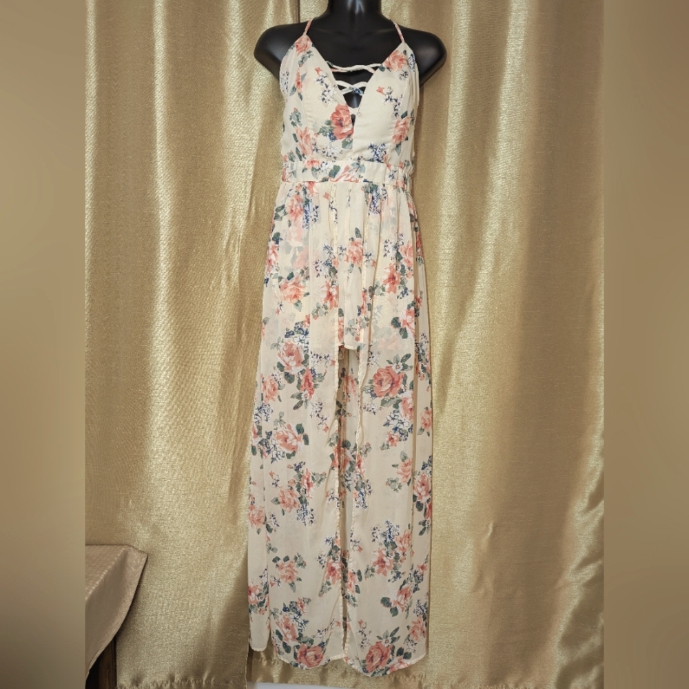 Floral Maxi Shorts with Long Sheer Over Skirt. Size Large Used Excellent Cond.